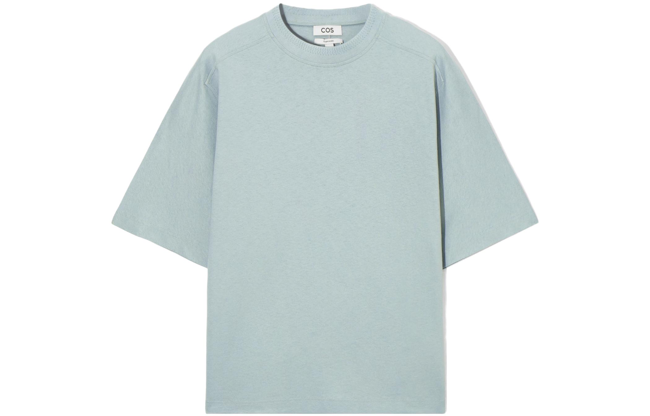 COS T Shirts Men's Turquoise Crew Neck Moderate Straight Fit