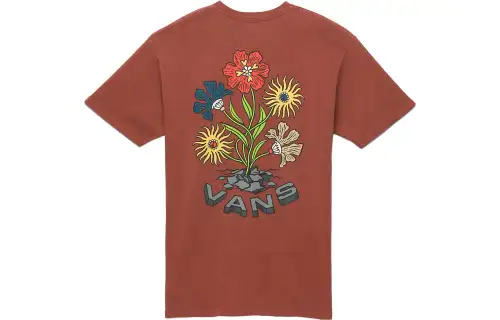 Vans CONCRETE FLORAL VINTAGE T Shirts Unisex Brown Crew Neck Moderate Straight Fit