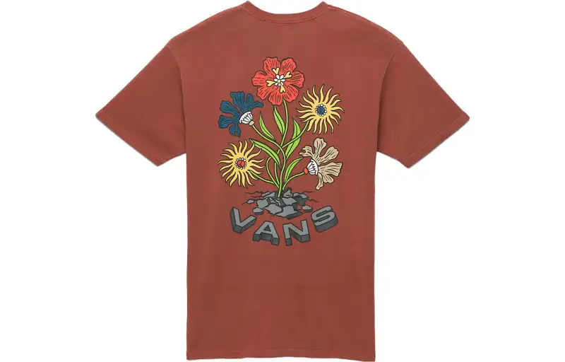 Vans CONCRETE FLORAL VINTAGE T Shirts Unisex Brown Crew Neck Moderate Straight Fit