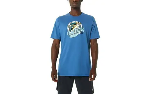 ASICS HERITAGE 1977 T Shirts Men's Blue Crew Neck Moderate Straight Fit