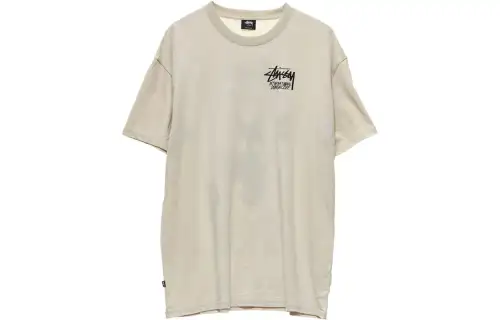 Stussy T Shirts Men's Beige Crew Neck Moderate Straight Fit