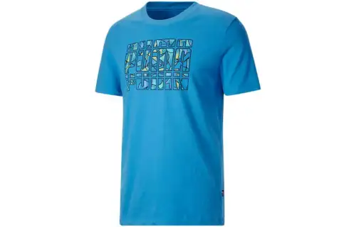 PUMA ACTIVE SPORTS T Shirts Men's Sky Blue Crew Neck Moderate Straight Fit
