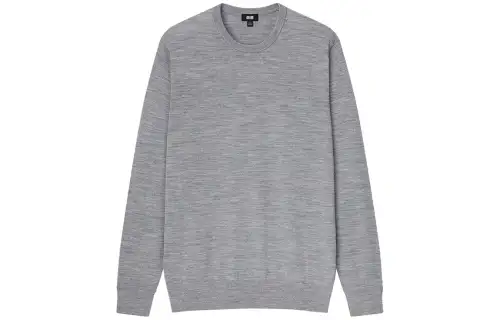 UNIQLO T Shirts Men's Gray Crew Neck Moderate Straight Fit