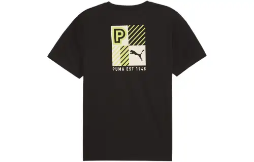 PUMA T Shirts Men's Black Crew Neck Moderate Straight Fit