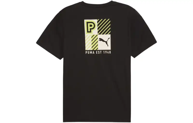 PUMA T Shirts Men's Black Crew Neck Moderate Straight Fit