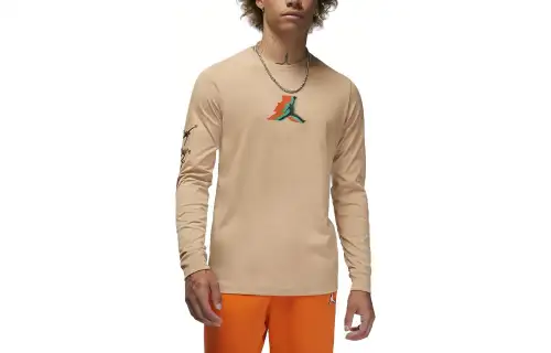 Jordan T Shirts Men's Khaki Crew Neck Moderate Straight Fit