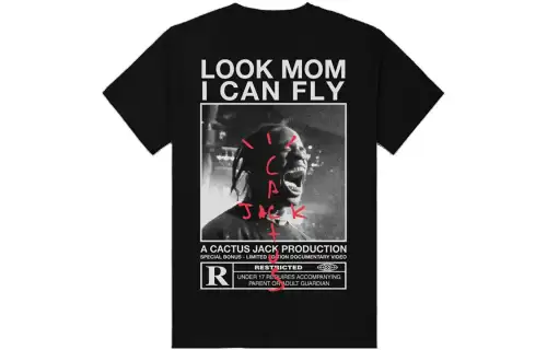 Travis Scott T Shirts Men's Black Crew Neck Moderate Straight Fit