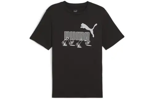 PUMA T Shirts Men's Black Crew Neck Moderate Straight Fit