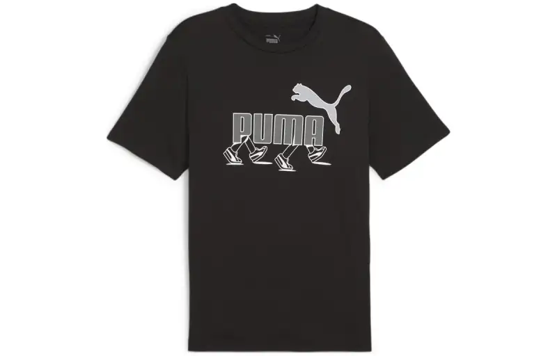 PUMA T Shirts Men's Black Crew Neck Moderate Straight Fit
