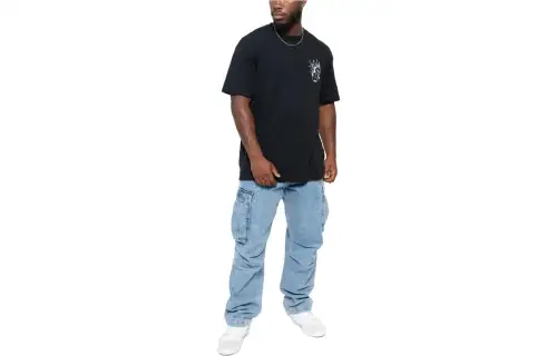 Stussy T Shirts Men's Black Crew Neck Moderate Straight Fit