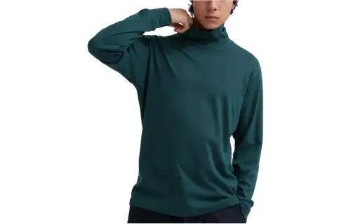 UNIQLO T Shirts Men's Dark Green Turtleneck Moderate Straight Fit