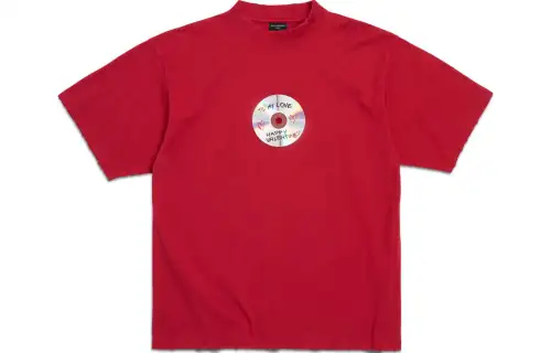 Balenciaga T Shirts Unisex Red Crew Neck Moderate Straight Fit