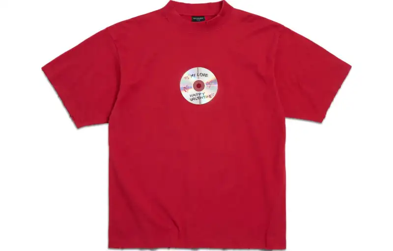 Balenciaga T Shirts Unisex Red Crew Neck Moderate Straight Fit