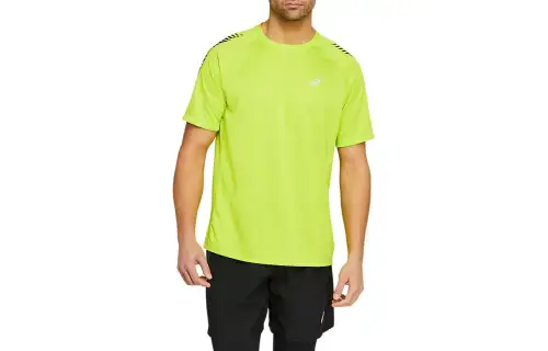 ASICS T Shirts Men's Green Crew Neck Moderate Straight Fit