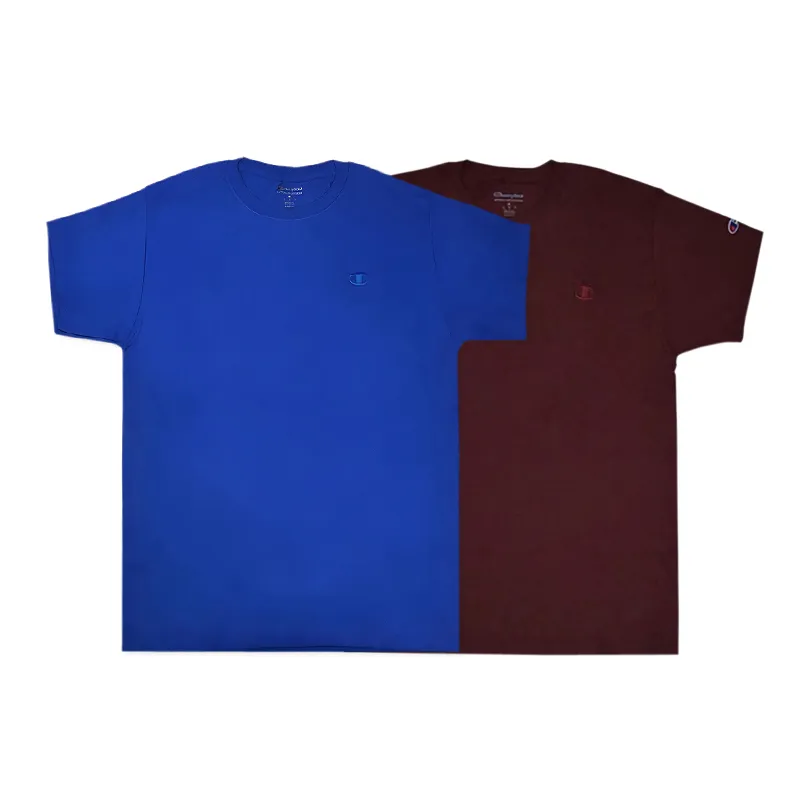 Champion T-Shirts Unisex Royal Blue+Burgundy Crew Neck Moderate Straight Fit