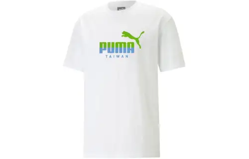 PUMA T Shirts Men's White Crew Neck Moderate Straight Fit