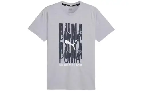 PUMA T Shirts Men's Light Gray Crew Neck Moderate Straight Fit