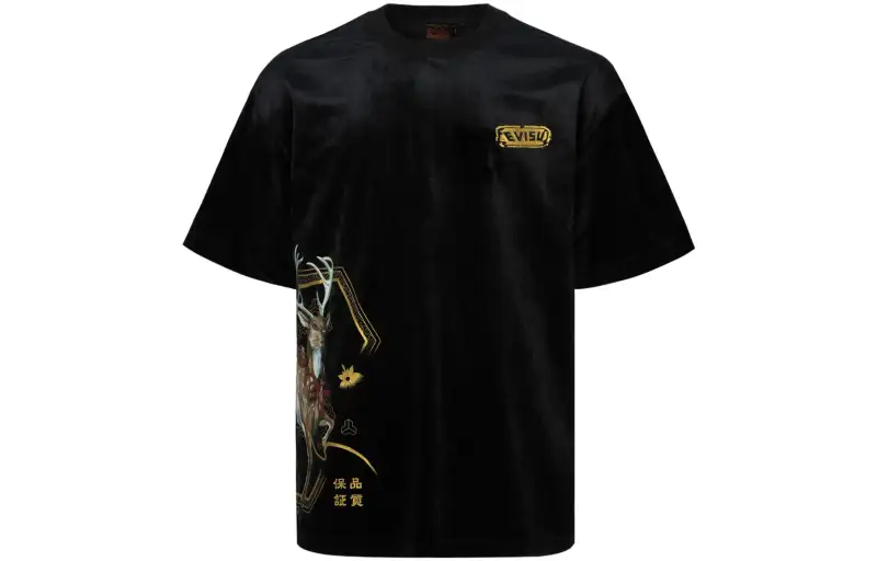 EVISU T Shirts Men's Black Crew Neck Moderate Straight Fit