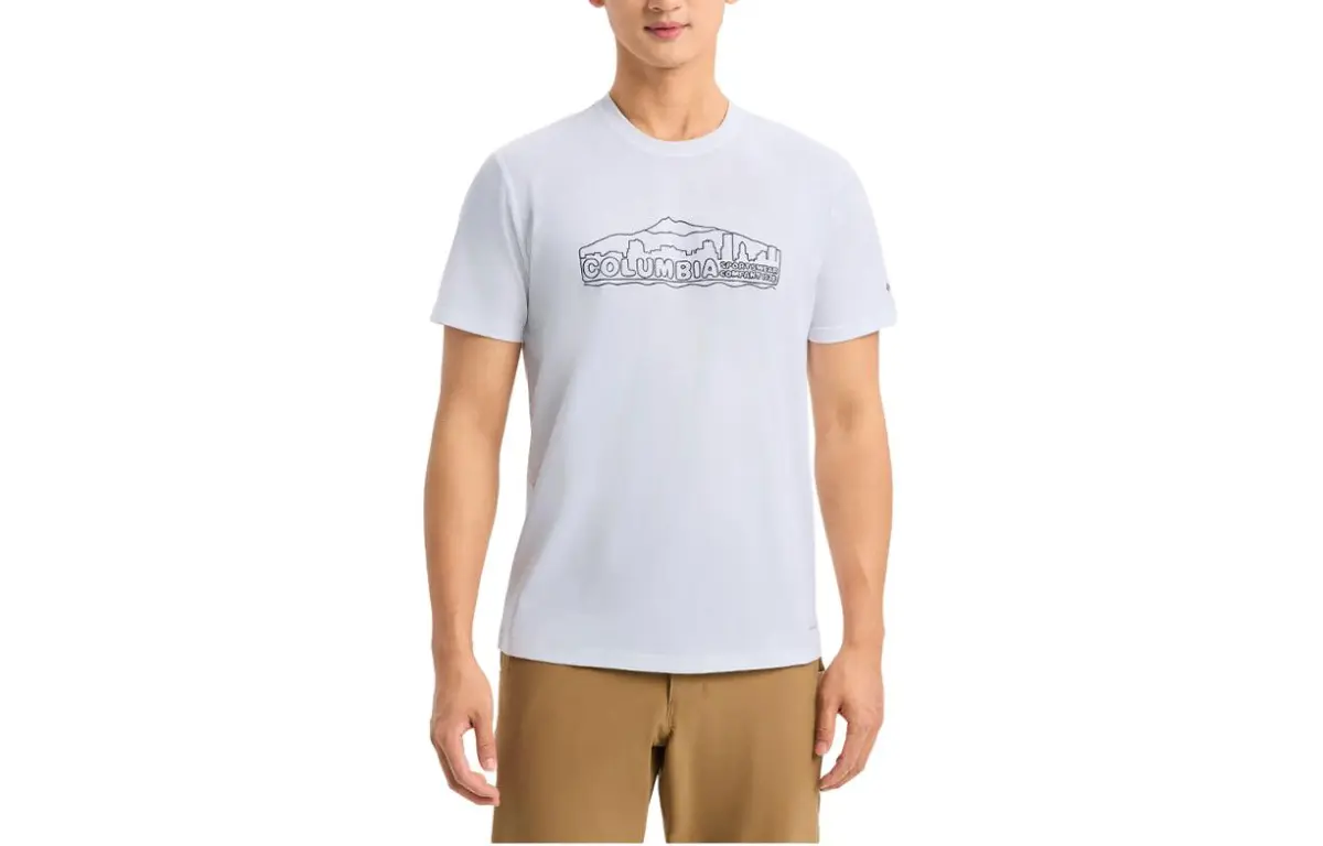 Columbia T-Shirts Men's White Crew Neck Moderate Straight Fit