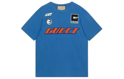 GUCCI T Shirts Men's Blue Crew Neck Moderate