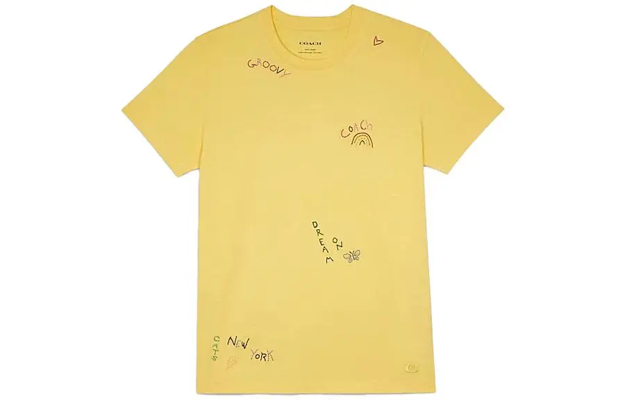 COACH T-Shirts Men's Yellow Crew Neck Moderate Straight Fit