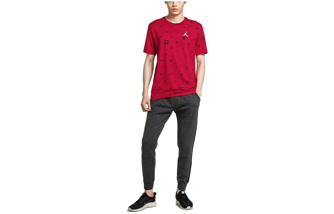 Jordan T-Shirts Men's Red Crew Neck Moderate Straight Fit