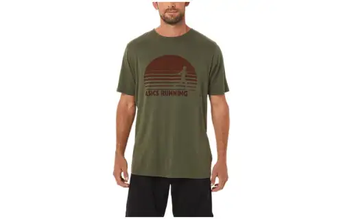 Asics Sunrise Runner Graphic Tee T Shirt Men's Army Green