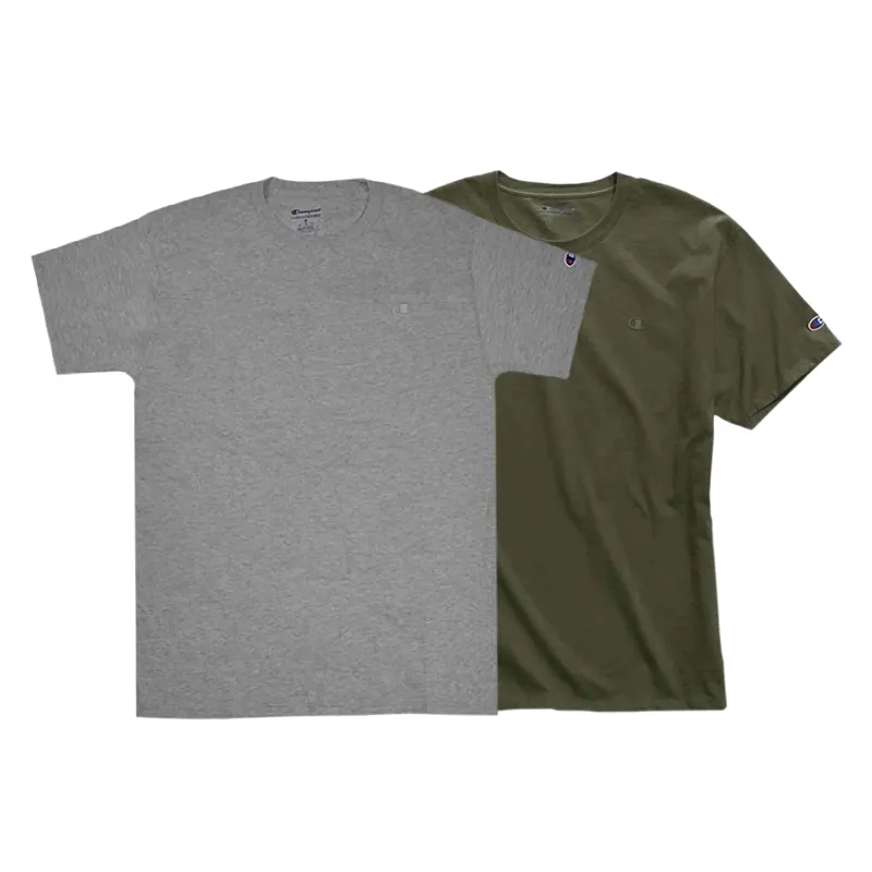 Champion T-Shirts Unisex Light Gray+Army Green Crew Neck Moderate Straight Fit
