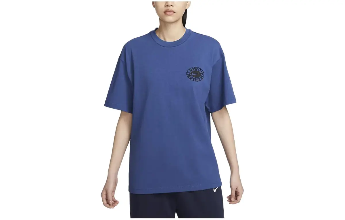 Nike T-Shirts Unisex Blue Crew Neck Moderate Straight Fit