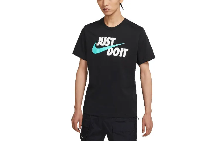 Nike T-Shirts Men's Black Crew Neck Moderate Straight Fit