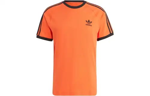 Adidas Originals 3 Stripes T Shirts Men's Orange Crew Neck Moderate Straight Fit