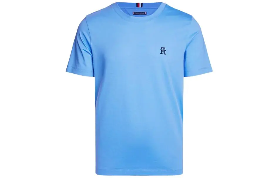 Tommy Hilfiger Th Monogram Embroidery Crew Neck T Shirt T Shirt Men's Blue