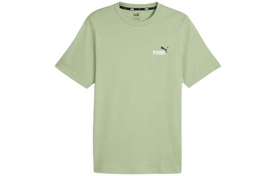 PUMA T Shirts Men's Solid Green Crew Neck Moderate Straight Fit
