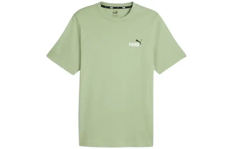 PUMA T Shirts Men's Solid Green Crew Neck Moderate Straight Fit