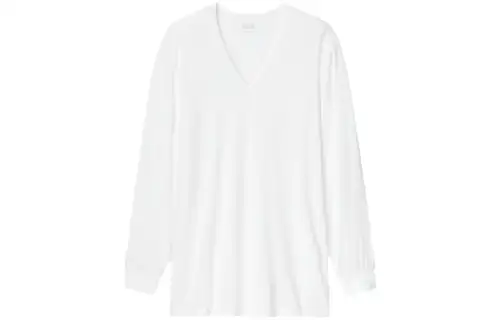 UNIQLO T Shirts Men's Pearl White V Neck Thickened Straight Fit