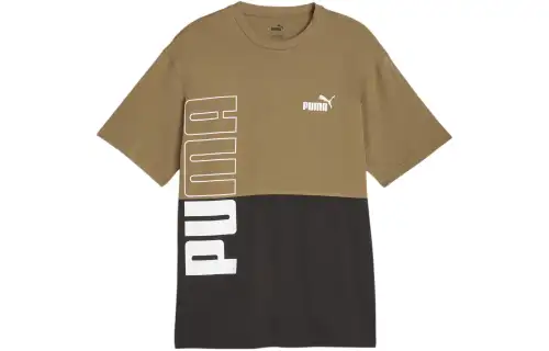 PUMA T Shirts Men's Olive Crew Neck Moderate Straight Fit