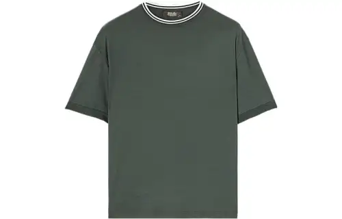 Loro Piana T Shirts Men's Green Crew Neck Moderate Straight Fit