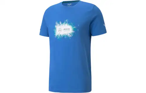 PUMA Tonal Script T Shirts Men's Blue Crew Neck Moderate Straight Fit