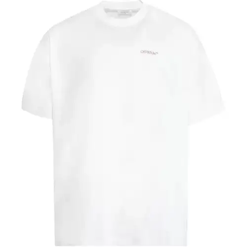OFF WHITE T Shirts Men's White Crew Neck Moderate Straight Fit