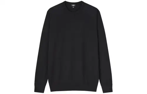 UNIQLO T Shirts Men's Black Crew Neck Moderate Straight Fit