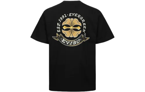 EVISU T Shirts Men's Black Crew Neck Moderate Straight Fit