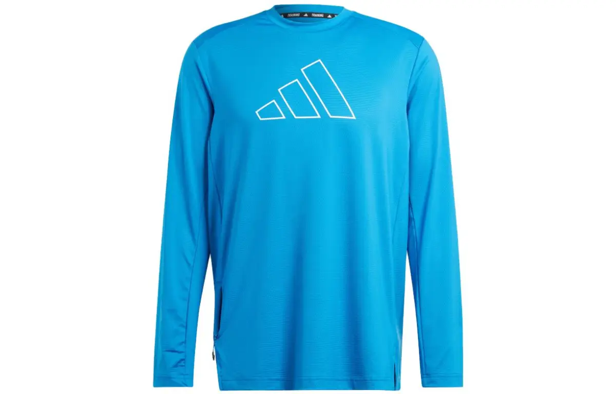 Adidas Originals TI 3B LS TEE T-Shirts Men's Blue Crew Neck Moderate Straight Fit