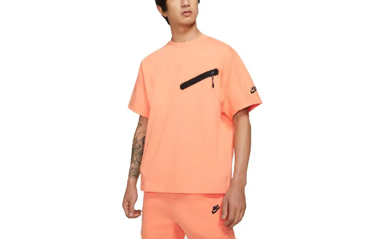 Nike Sportswear T-Shirts Men's Mist Orange/Black Crew Neck Moderate