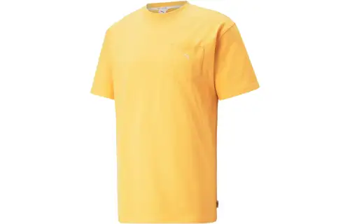 PUMA T Shirts Unisex Yellow Crew Neck Moderate Straight Fit