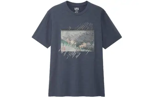UNIQLO T Shirts Unisex Blue Crew Neck Moderate