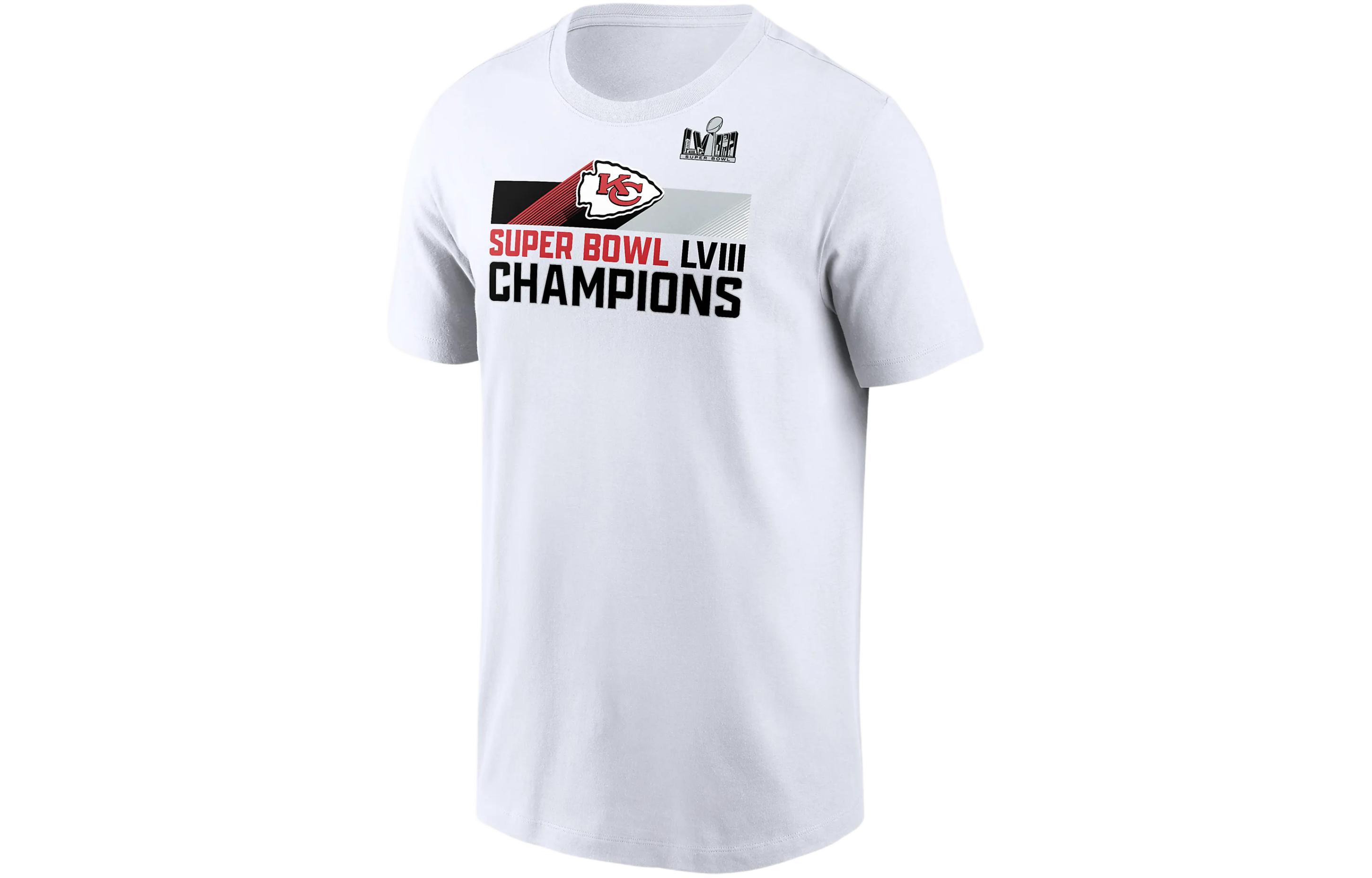 Nike Kansas City Chiefs Super Bowl LVIII Champions Roster Alphanumeric Print Graphic Round Neck Knitted Short Sleeve T-Shirt Kansas City Chiefs Men's White