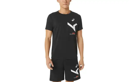 ASICS A I M T Shirts Men's Black Crew Neck Thin Other