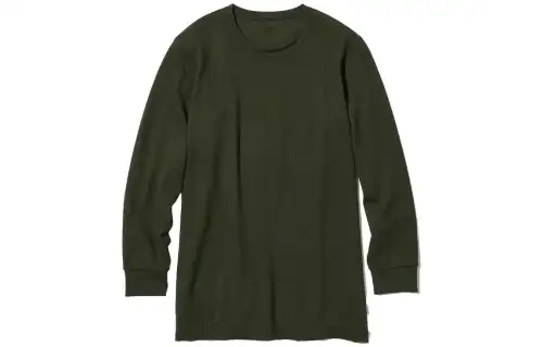 UNIQLO T Shirts Men's Dark Olive Crew Neck Moderate Straight Fit