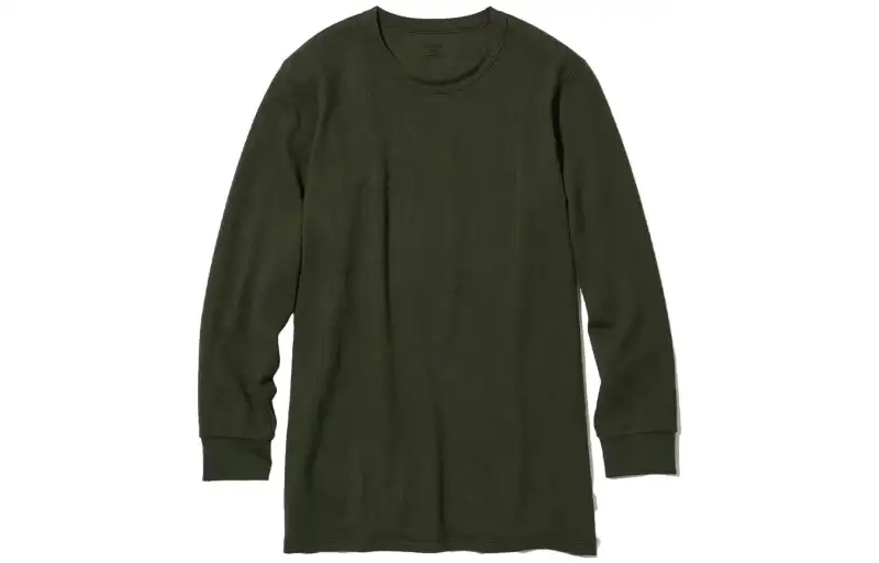 UNIQLO T Shirts Men's Dark Olive Crew Neck Moderate Straight Fit