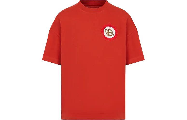 EMPORIO ARMANI /Armani Sustainable Collection Organic American Jersey T-Shirt With Patch logo embroidered patch round neck loose pullover short-sleeved T-shirt men's red